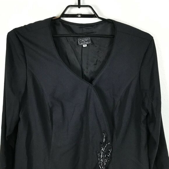 Vintage 1990s Cachet Bari Protas Blazer Plus Size 24 Black Sequin Chiffon Accent - Picture 3 of 8